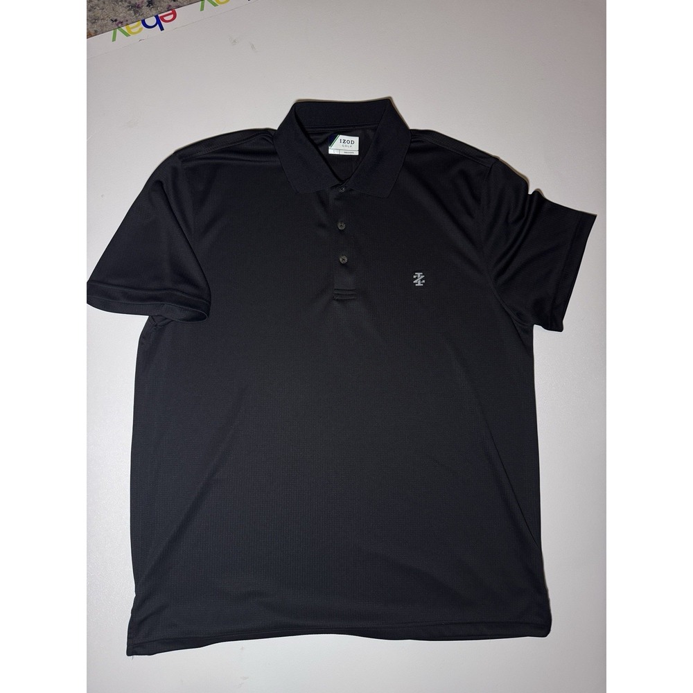 Izod Shirt Mens Large Black Short Sleeve Golf Polo Performance Stretch Casual